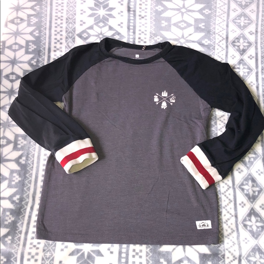 Tag Kids Long Sleeve Raglan Tee in Charcoal, Black & Red-Trim